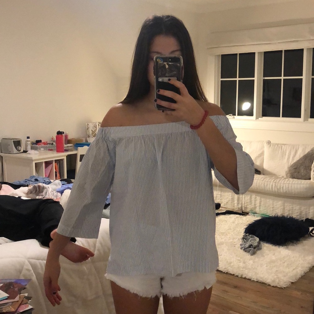 Madewell striped blue off the shoulder top